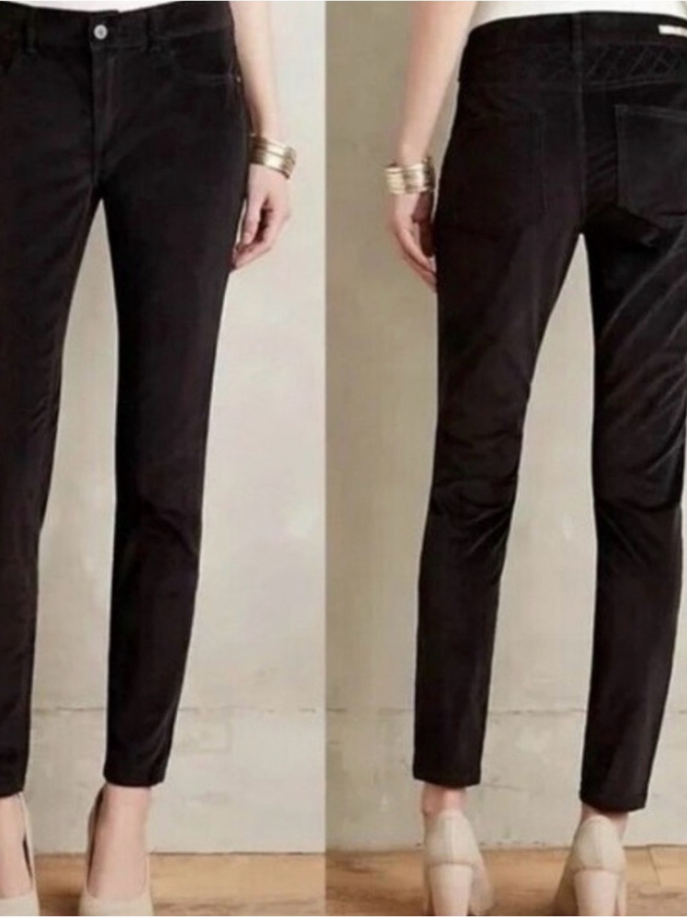 Anthropologie Pilcro & the Letterpress Pants Black Serif Skinny Velvet Ankle 28